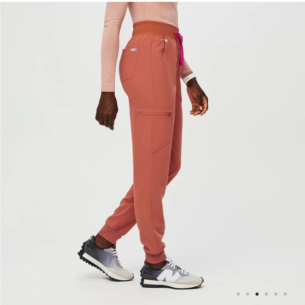 Figs Women's Dusty Rose Cargo Joggers with Pink Drawstring